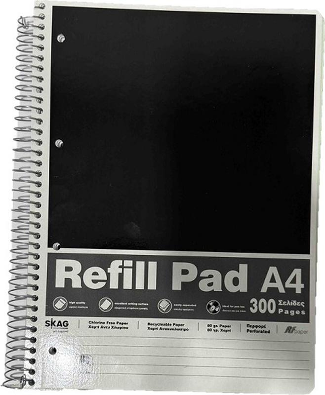 Skag spiral refill pad ruled perforated a4 300sh, , medium-null