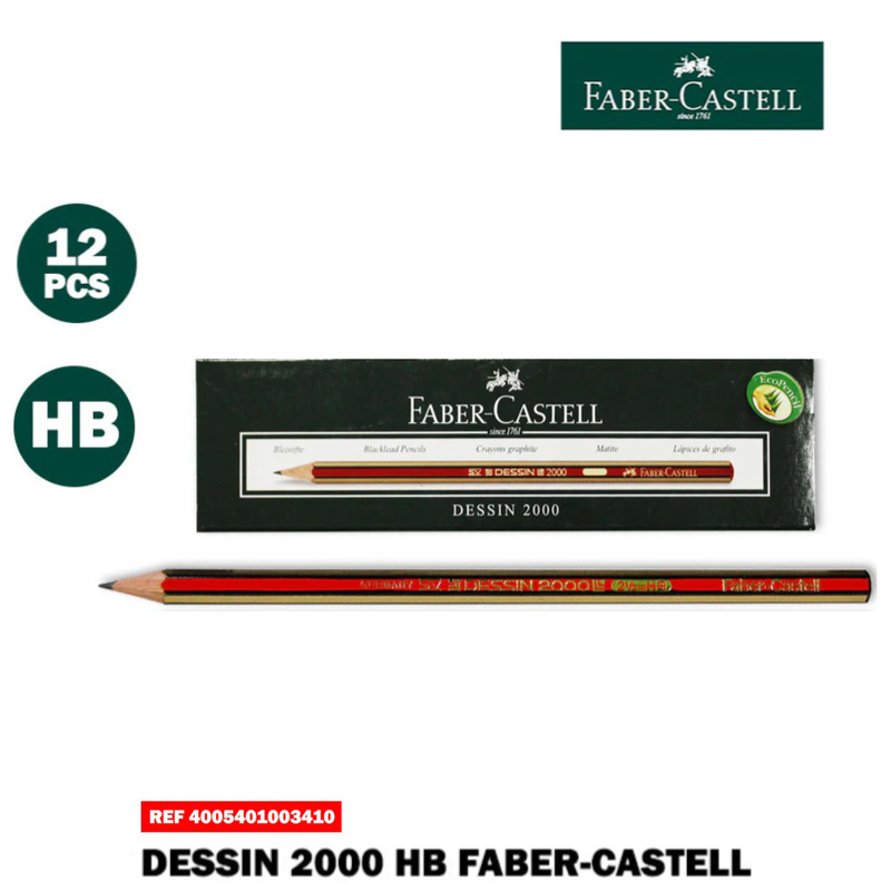 Faber castell dessin 2000 pack of 12 pencil hb school pencil for students, , medium-null