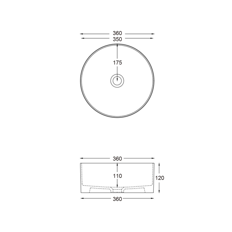 White matte round art basin 360x360x120mm, , medium-null