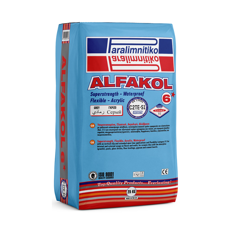 Paralimnitiko cementilious acrylic deformable adhesive for tiles alfakol 6* 25kg gray-null