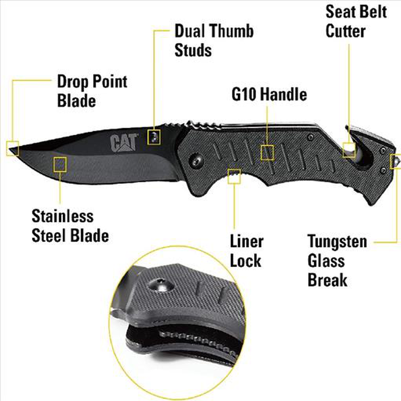 Cat 106310 20.3cm drop-point folding knife /glass break / belt cutter, , medium-null
