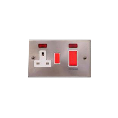 Kitchen wall switch 45a with 13a socket silver and white