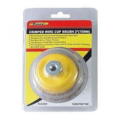 Crimped wire cup brush inches:3” (75mm), , medium