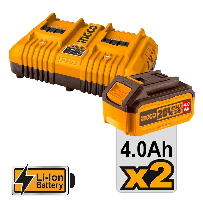 Product image: Ingco σετ ελαιοραβδιστικό μπαταρίας 40v τύπου χτένα με κοντάρι, με 2 μπαταρίες 4.0ah & διπλό φορτιστή, , medium-null