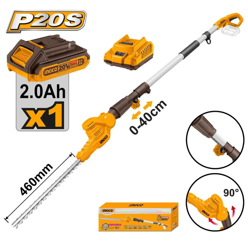 Product image: Ingco σετ πτυσσόμενο θαμνοκοπτικό μπαταρίας 20v με λεπίδα λέιζερ & μεγάλη εμβέλεια, , medium-null