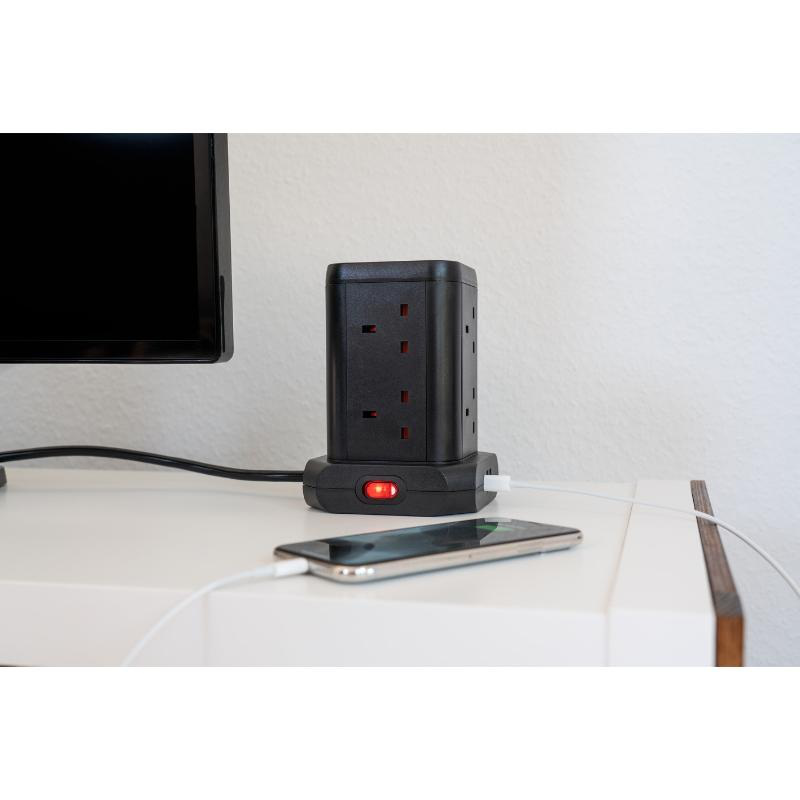 Brennenstuhl extension tower 8g 2 USB c + 1c - black, , medium-null