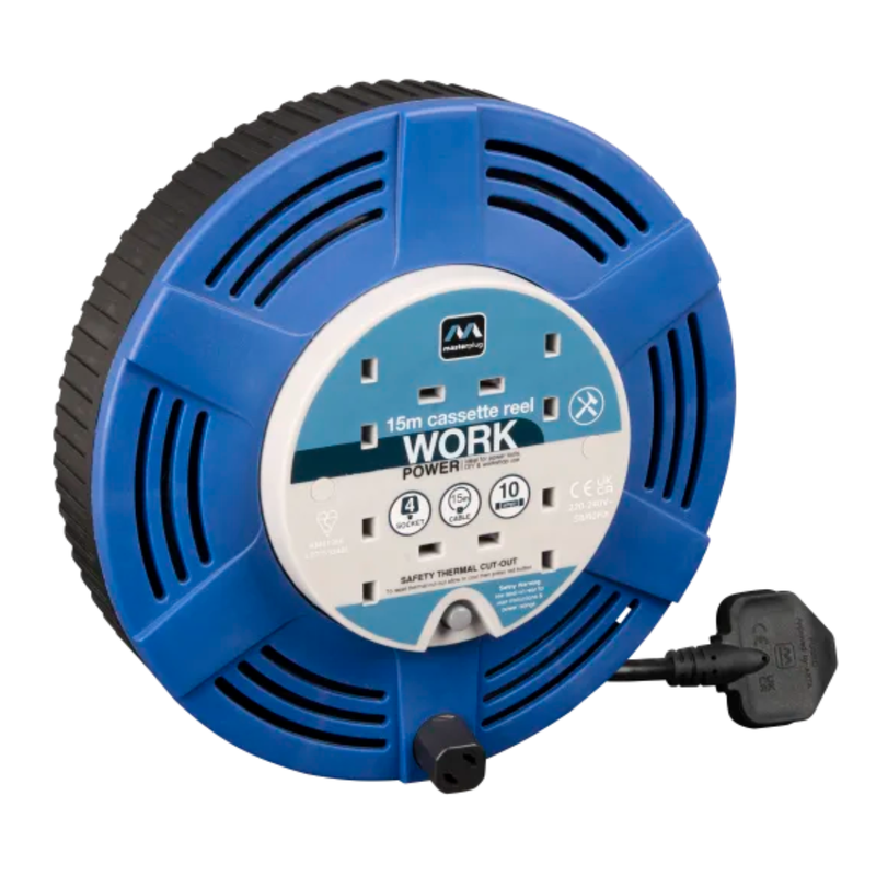Product image: Masterplug καρούλι επέκτασης ρεύματος με 4 πρίζες & καλώδιο 15m, θερμική προστασία & reset, , medium-null