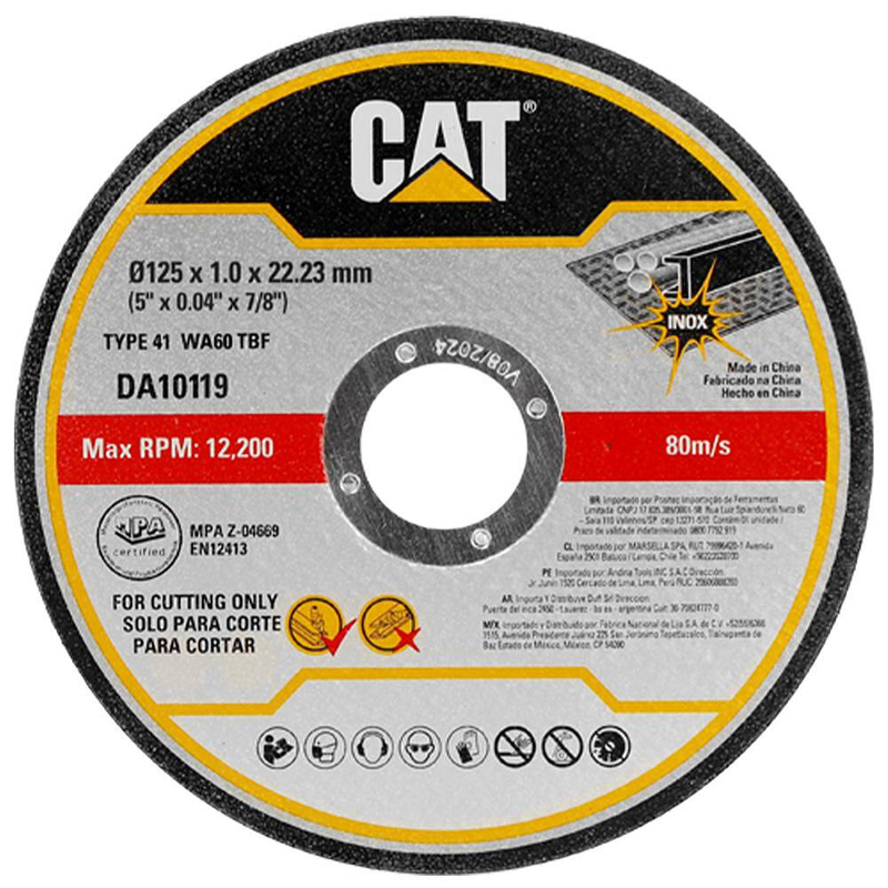 Cat da10119 abrasive cutting disc flat metal  inox 125x1x22.23mm type 41 wa60TBf pack x 1 pcs, , medium-null