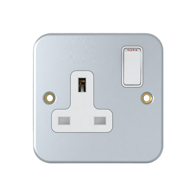 Powerlink accessories 13a metal 1-gang switched socket with double earth terminal double pole, , medium