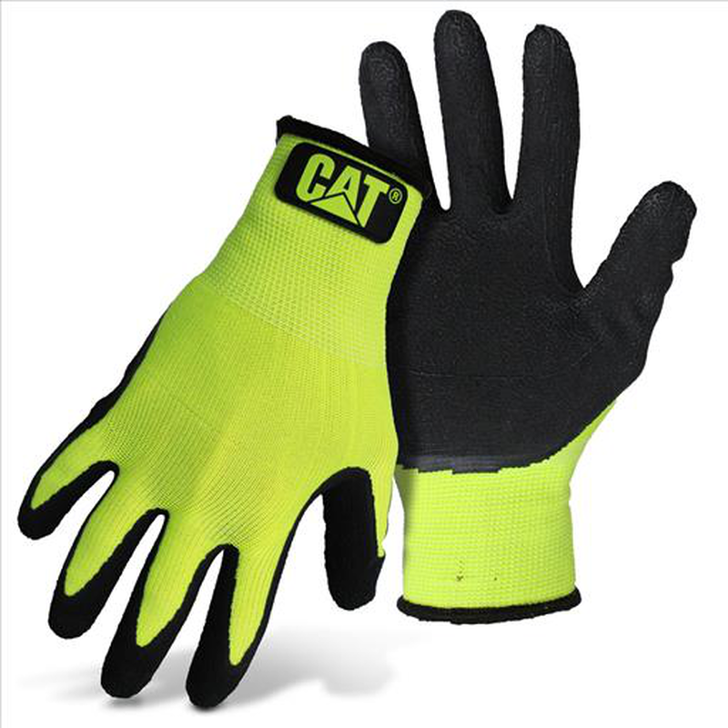 Product image: Glove cat017418x hi-vis polyester knit latexpalm, 13gauge fluorescent shell, 1 dip palm w/crinkled-null