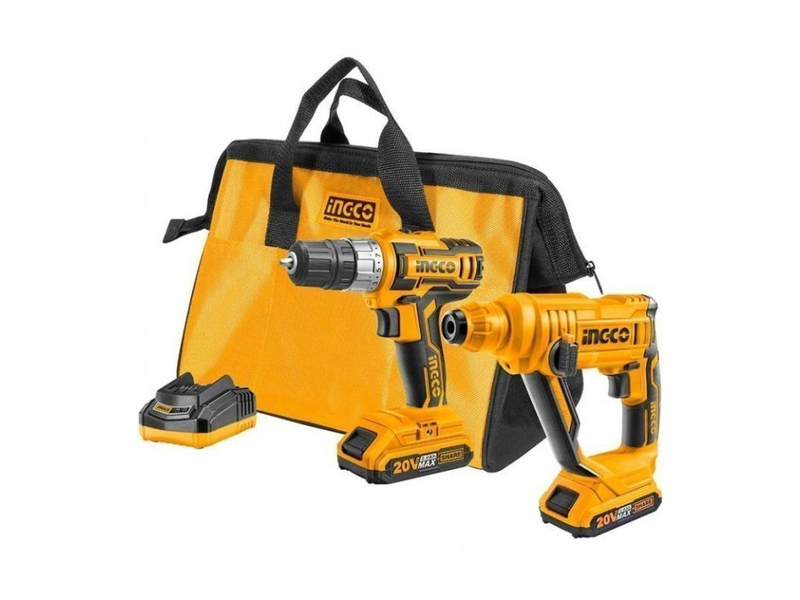 Product image: Ingco σετ δραπανοκατσάβιδο μπαταρίας + κρουστικό περιστροφικό πιστολέτο 20v li-ion ckli2008, , medium-null