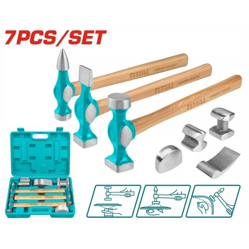 Product image: Total επαγγελματικό σετ σφυριών & κόντρες φανοποιίας 7 τεμαχίων με λαβές hickory, , medium-null