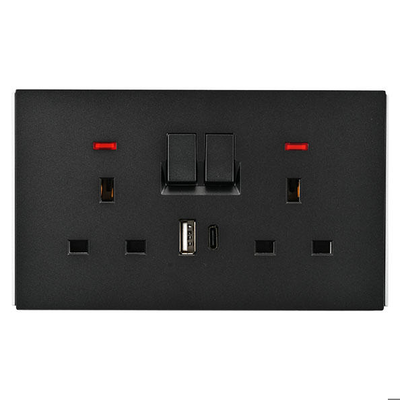 Powerlink accessories 13a dp bs &delta;&iota;&pi;&lambda;&eta; &pi;&rho;&iota;&zeta;&alpha; &mu;&epsilon; &phi;&omega;&tau;&iota;&zeta;&omicron;&mu;&epsilon;&nu;&omicron; neon + USB a + type c 5v 2100ma &mu;&alpha;&upsilon;&rho;&eta; &mu;&alpha;&tau;, , medium