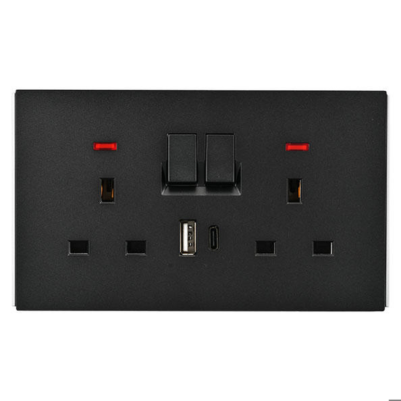 Powerlink accessories 13a dp bs &delta;&iota;&pi;&lambda;&eta; &pi;&rho;&iota;&zeta;&alpha; &mu;&epsilon; &phi;&omega;&tau;&iota;&zeta;&omicron;&mu;&epsilon;&nu;&omicron; neon + USB a + type c 5v 2100ma &mu;&alpha;&upsilon;&rho;&eta; &mu;&alpha;&tau;, , medium-null