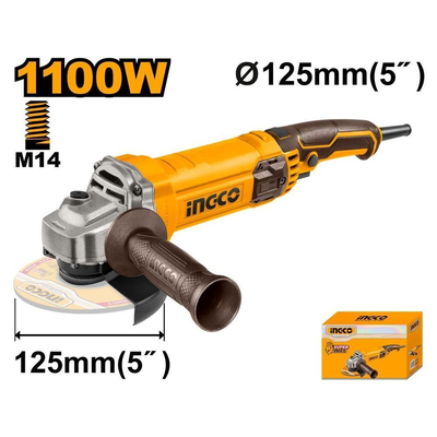 Ingco γωνιακός τροχός 1100w με δίσκο 125mm & υψηλή ταχύτητα 11.000 rpm, , medium
