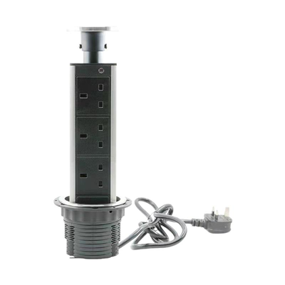 Powerlink 3-gang pop up kitchen power uk sockets with silver aluminium cover cutout: &oslash;80mm, , medium