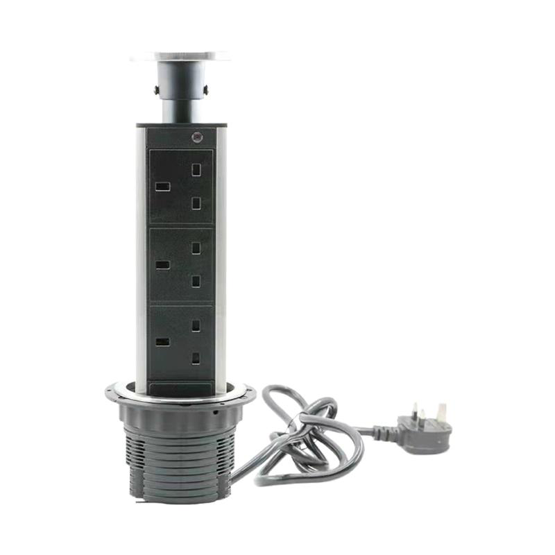 Powerlink 3-gang pop up kitchen power uk sockets with silver aluminium cover cutout: &oslash;80mm, , medium-null
