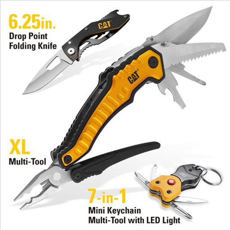 Product image: Cat 105966 3pcs xl multi tool , knife and keychain yellow, , medium-null