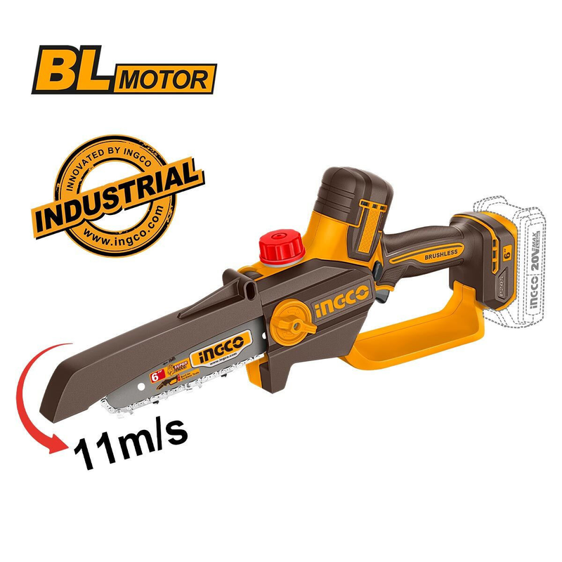 Ingco cosli250795e brushless chainsaw & pruning shear set 20v with 2&times;2ah batteries & case - yellow/black, , medium-null