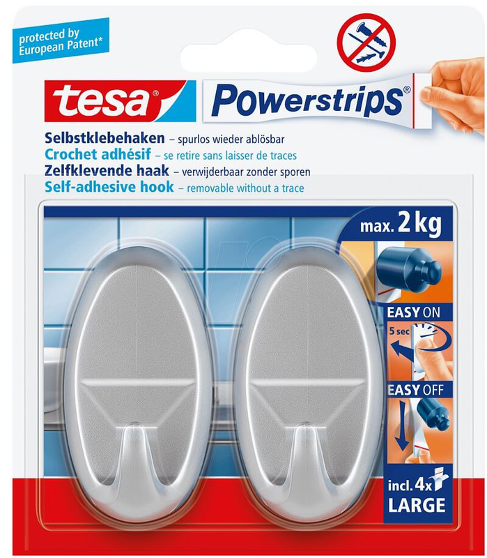 Tesa 2pcs set hooks oval silver, , medium image number null