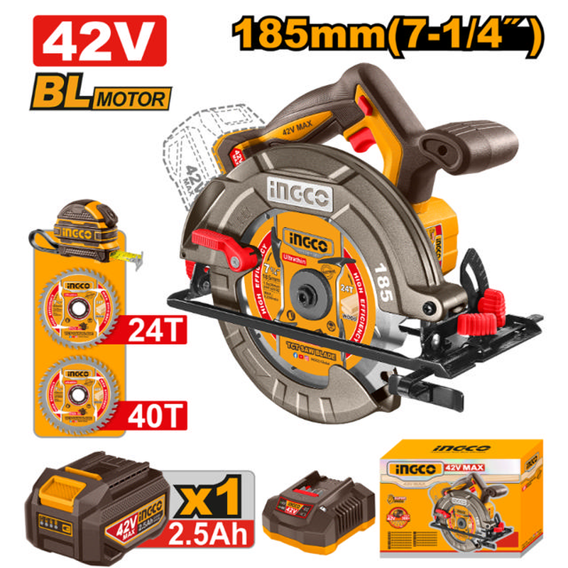 Ingco brushless circular saw 185mm 42v, , medium-null