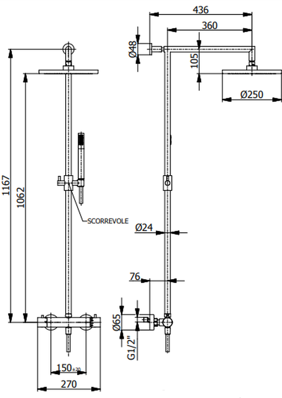 Complete bright brass shower column, , medium-null