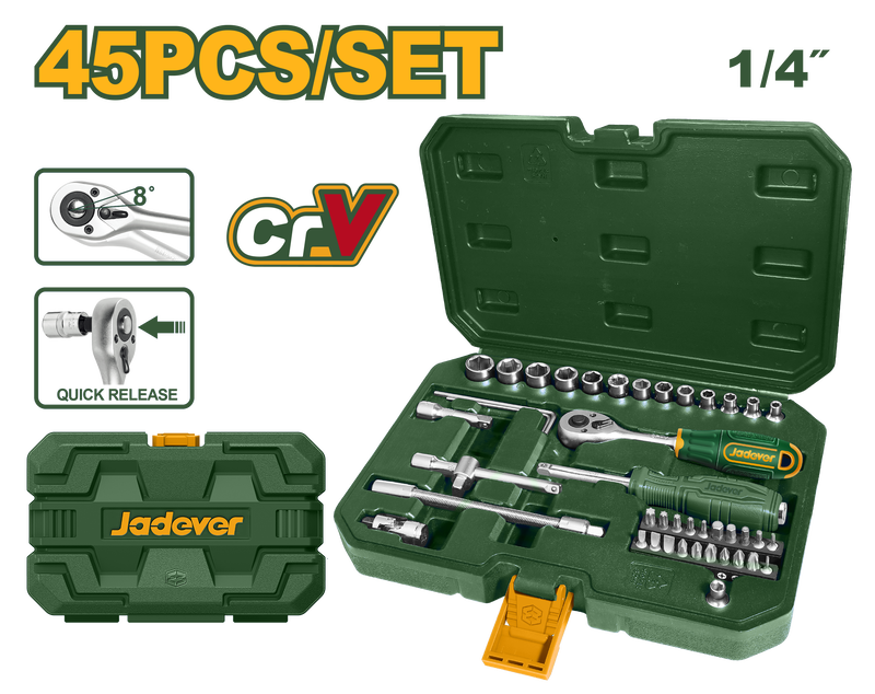 45pcs 1/4 socket set jadever, , medium-null