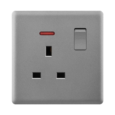 Powerlink accessories 13a dp bs μονη πριζα με φωτιζομενο neon σκουρο γκριζο ματ