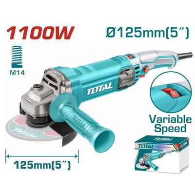 Total ηλεκτρικός γωνιακός λειαντήρας 1100w 125mm με μεταβλητή ταχύτητα, σπείρωμα ατράκτου m14 & βοηθητική λαβή tg110125565, , medium