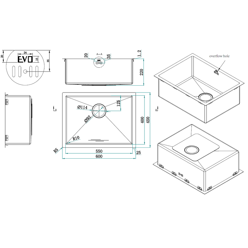 Kitchen sink cube 60x45x22cm, , medium image number null