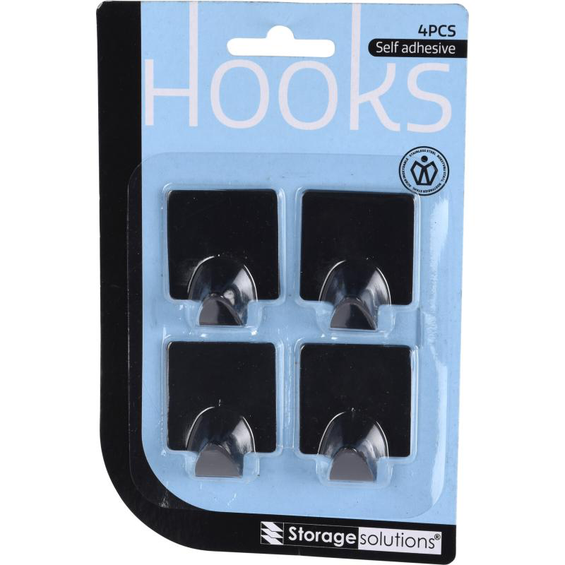 Self adhesive hooks 4pcs black - assorted designs, , medium-null
