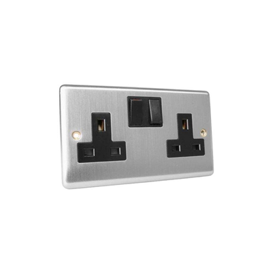Wall socket 13a with 2 gang switches silver and  black, , medium