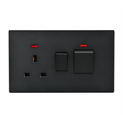 Powerlink accessories 45a cooker switch with neon + 13a sp bs 1-gang socket black matte, , medium