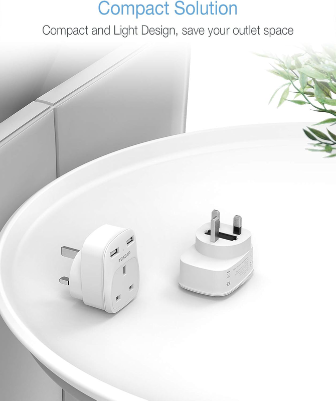 Tessan gang plug through uk charger 2 USB a 13a ts-821-uk, , medium-null
