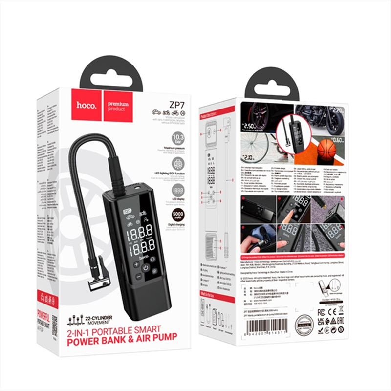 Product image: Hoco zp7 maddy portable smart Air pump 5000mAh, , medium-null