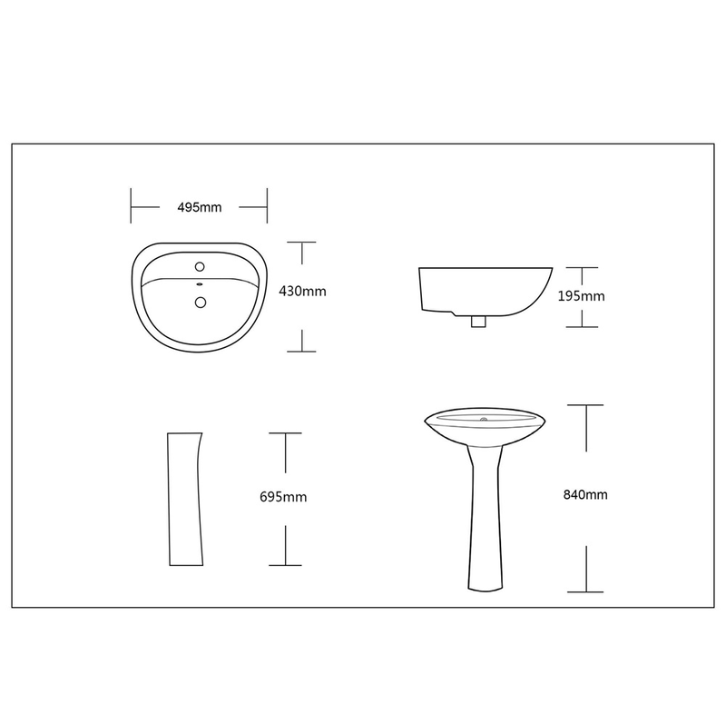 Product image: Basin with pedestal 495x430x840mm, , medium-null