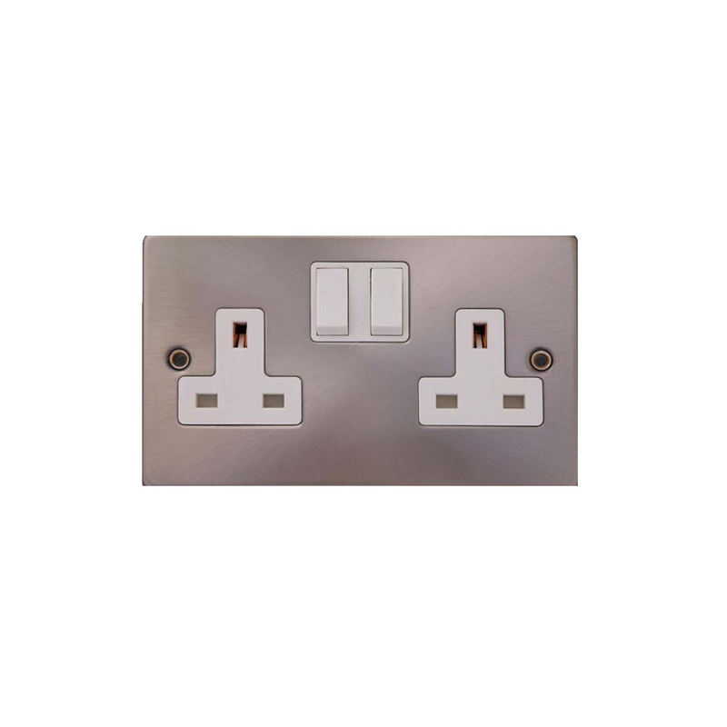 Wall socket 13a with 2 gang switches silver and white image number null