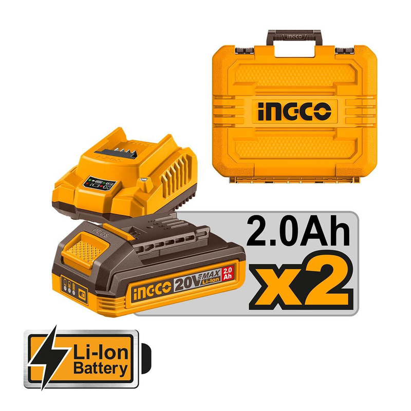 Ingco cosli250795e brushless chainsaw & pruning shear set 20v with 2&times;2ah batteries & case - yellow/black, , medium-null