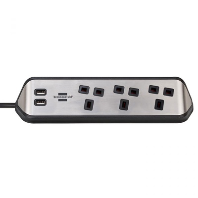 Brennenstuhl corner extension lead 3 way-2 USB black, , medium