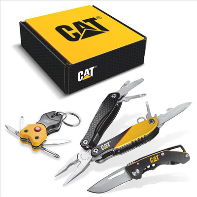 Cat 105967 mini 3pcs multi tool , knife and keychain  black / yellow, , medium
