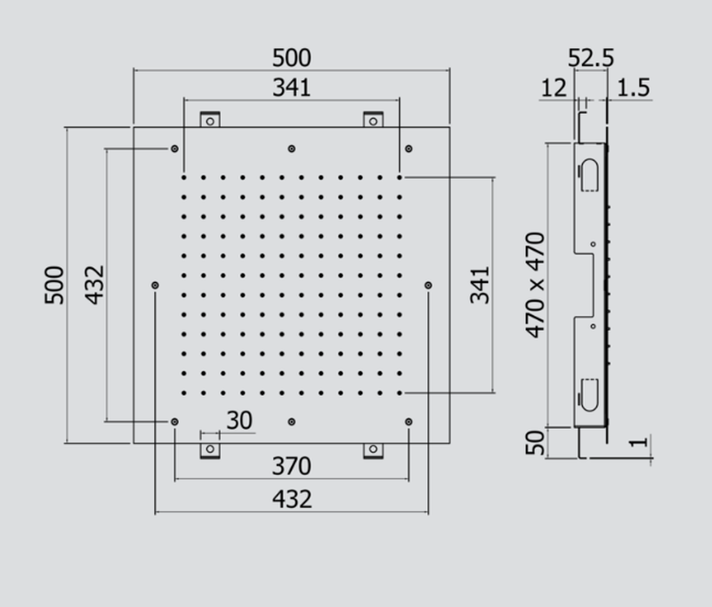 Paffoni boston 500x500mm square shower head with antiscale system chrome, , medium-null