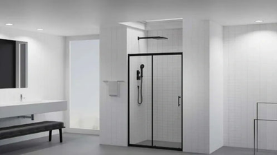Sliding shower door clear glass with black frame