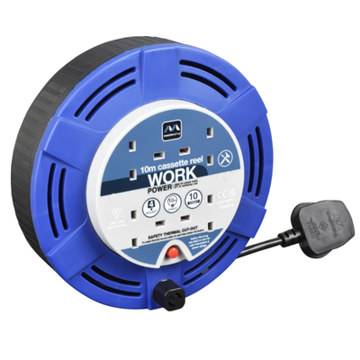 Masterplug καρούλι ρεύματος με 4 πρίζες & καλώδιο 10m, θερμική προστασία & reset, , medium