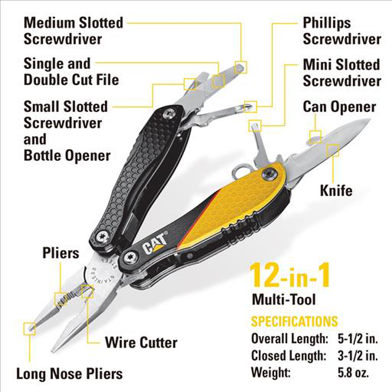 Cat 105967 mini 3pcs multi tool , knife and keychain  black / yellow, , medium-null