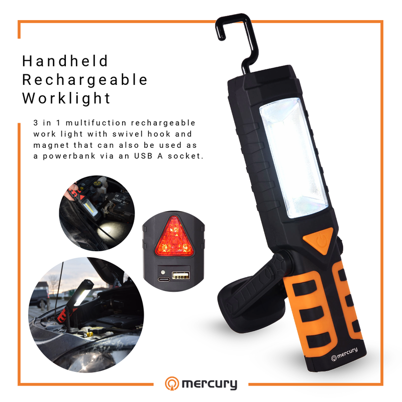 Mercury 3in1 handheld rechargeable worklight, powerbank function, with hook and magnet 410.318uk, , medium-null