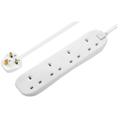 Masterplug 13a 4-gang unswitched extension lead white 3m, , medium