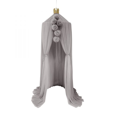 Spinkie dreamy canopy + 3 pom garlands in oyster with silver crown, , medium