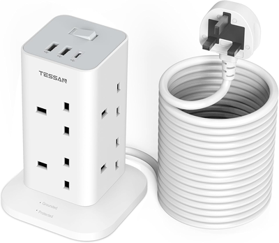 Tessan 8-gang extension 2 USB-a USB c 2m 13a tps03-uk-c, , medium