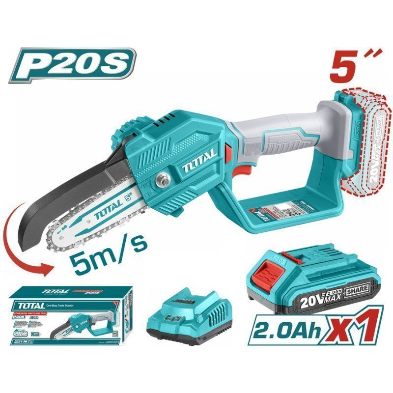 Product image: Total σετ αλυσοπρίονο κλαδευτικό μπαταρίας li-ion 20v/2ah με 1 μπαταρία, , medium-null