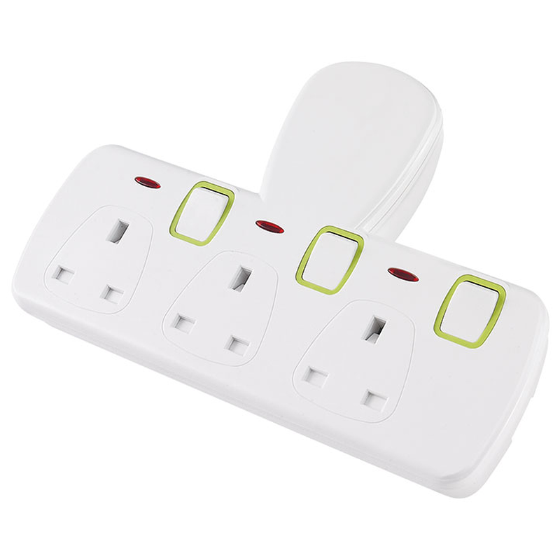 Powerlink 3-way uk socket plug extension with individual switches and neon 13a, , medium-null